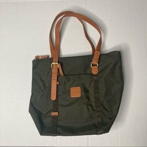 BRIC'S Tote Olive Nylon Zip Top Shoulder Bag w/ Removable Pouch Milano